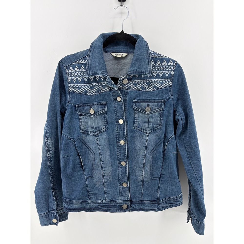 Tantrums Womens Denim Jacket, Embroidered Pattern, Cotton Blend, Women's Size S